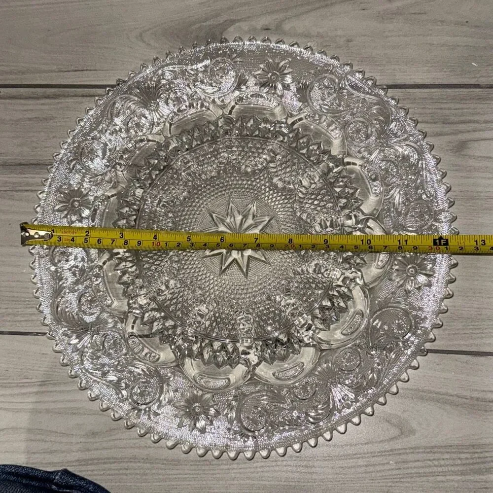 vintage Duncan & Miller clear glass deviled egg server in the 